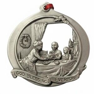 Vintage C.P. Inc. 1993 Pewter God Bless Us Everyone Christmas Ornament